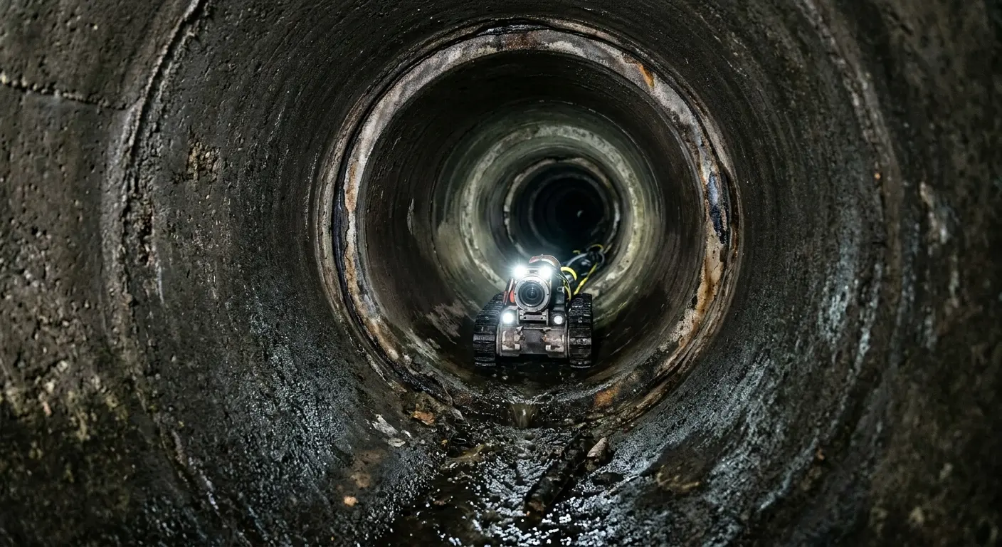 Robotic sewer camera inspecting pipe interior for Sewer Line Cleaning in San Jacinto